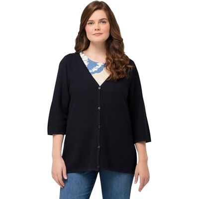 Ulla Popken Dameskleding Plus Size Curvy Eco Katoen 3/4 Mouw V-hals Vest 826647, marineblauw, 12-14 Ulla Popken Dameskleding Plus Size Curvy Eco Katoen 3/4 Mouw V-hals Vest 826647, marineblauw, 12-14