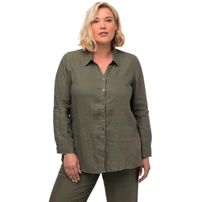 Ulla Popken Linnen blouse voor dames, Lodengroen, 62-64 Ulla Popken Linnen blouse voor dames, Lodengroen, 62-64