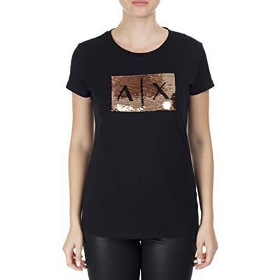 Giorgio Armani Basic T-shirt voor dames met logo op de borst, Zwart, S Giorgio Armani Basic T-shirt voor dames met logo op de borst, Zwart, S