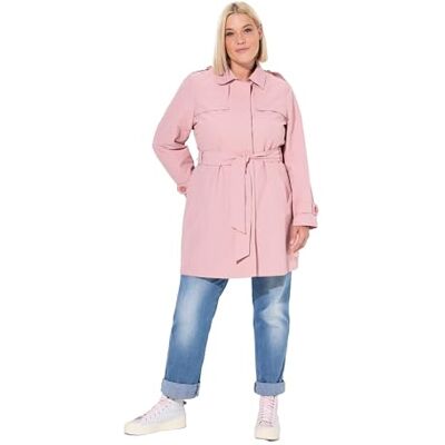 Ulla Popken Trenchcoat voor dames, A-lijn, hemdkraag, ceintuur, Zacht oudroze, 46-48 Ulla Popken Trenchcoat voor dames, A-lijn, hemdkraag, ceintuur, Zacht oudroze, 46-48