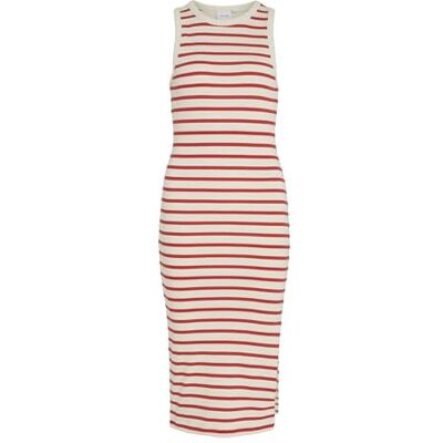 VILA VILIBENA S/L MIDI-jurk, Eggnog/Stripes: poppy Red, S VILA VILIBENA S/L MIDI-jurk, Eggnog/Stripes: poppy Red, S