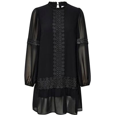 KAFFE Damesjurk Met Lange Mouwen, Kant, Lint Boven De Knie, Mandarijnkraag dames Jurk KAFFE Damesjurk Met Lange Mouwen, Kant, Lint Boven De Knie, Mandarijnkraag dames Jurk