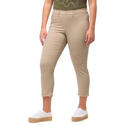 Ulla Popken Dames grote maten plus size 7/8-broek Sienna, zoom met franjes, smalle pijpen, donkere kitt 56 818073300-56, Donkere stopverf, 47W x 32L Ulla Popken Dames grote maten plus size 7/8-broek Sienna, zoom met franjes, smalle pijpen, donkere kitt 56 818073300-56, Donkere stopverf, 47W x 32L