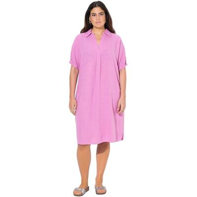 Ulla Popken Linnen mix-jurk voor dames, Koel roze, 46/48 NL Ulla Popken Linnen mix-jurk voor dames, Koel roze, 46/48 NL