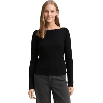 Tom Tailor Denim T-shirt met lange mouwen voor dames, 14482 Deep Black, M Tom Tailor Denim T-shirt met lange mouwen voor dames, 14482 Deep Black, M