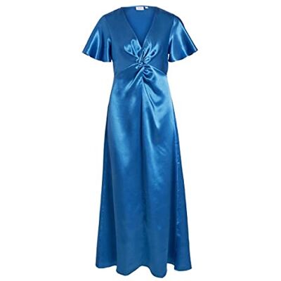 VILA Dames Visittas V-hals S/S Maxi Dress-Noos jurk, Federal Blue, 38 VILA Dames Visittas V-hals S/S Maxi Dress-Noos jurk, Federal Blue, 38