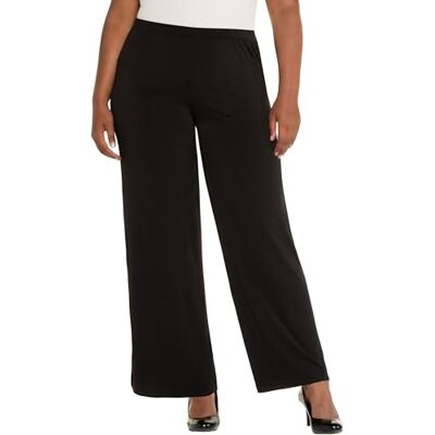 Ulla Popken Dames grote maten plus size jersey broek, brede pijpen, elastische band, tot maat 66/68 701175, zwart, 56W x 32L Ulla Popken Dames grote maten plus size jersey broek, brede pijpen, elastische band, tot maat 66/68 701175, zwart, 56W x 32L