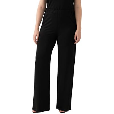 Ulla Popken Dames grote maten grote maten plus size slinky broek, brede pijpen, elastische band, Slinky-piqué 819306, zwart, 40W / 32L Ulla Popken Dames grote maten grote maten plus size slinky broek, brede pijpen, elastische band, Slinky-piqué 819306, zwart, 40W / 32L