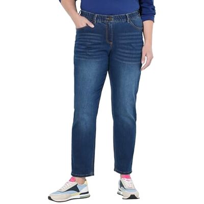 Ulla Popken Damesjeans, boyfriend casual broek, Denim Blauw, 33W / 32L Ulla Popken Damesjeans, boyfriend casual broek, Denim Blauw, 33W / 32L