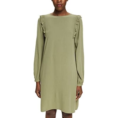 ESPRIT edc by mini-jurk met ruches detail, LENZING™ ECOVERO™, licht kaki, M ESPRIT edc by mini-jurk met ruches detail, LENZING™ ECOVERO™, licht kaki, M