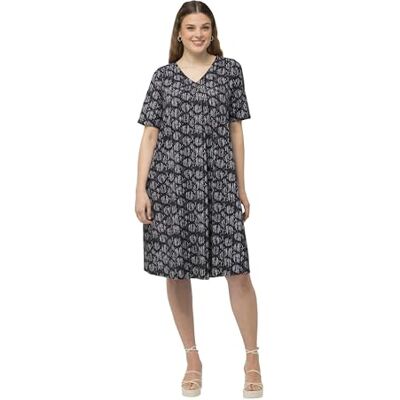 Ulla Popken , Dames, grote maten, midi-jurk, bedrukt, met knoop aan de hals, zwart, 42/44 NL Ulla Popken , Dames, grote maten, midi-jurk, bedrukt, met knoop aan de hals, zwart, 42/44 NL