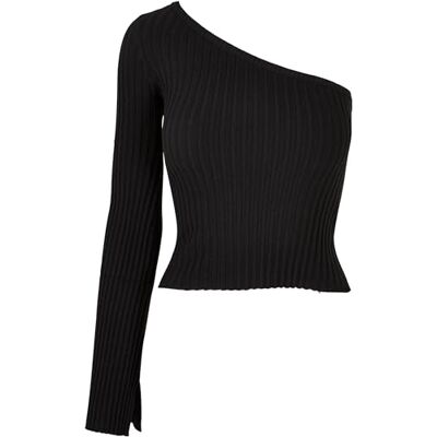 Urban Classics Ladies’ Short Rib Knitted One-sleeve Jumper Sweatshirts zwart S Urban Classics Ladies’ Short Rib Knitted One-sleeve Jumper Sweatshirts zwart S