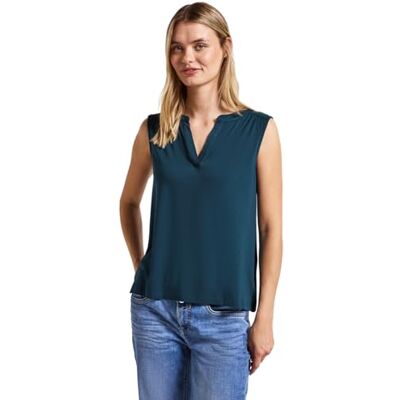 Street One Jersey top met split nek, Tide Blue, 40 Street One Jersey top met split nek, Tide Blue, 40