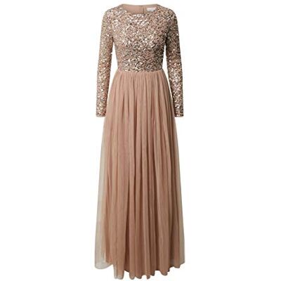 Maya Deluxe Maya verfraaid lange mouw maxi jurk bruidsmeisje taupe blush, Taupe Blush, 32 Maya Deluxe Maya verfraaid lange mouw maxi jurk bruidsmeisje taupe blush, Taupe Blush, 32