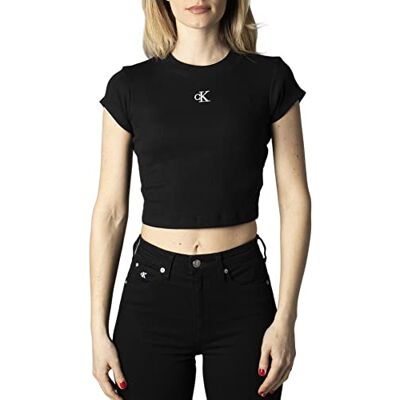 Calvin Jeans Dames Ck Rib Cropped Slim Tee T-shirt, zwart., L Calvin Jeans Dames Ck Rib Cropped Slim Tee T-shirt, zwart., L