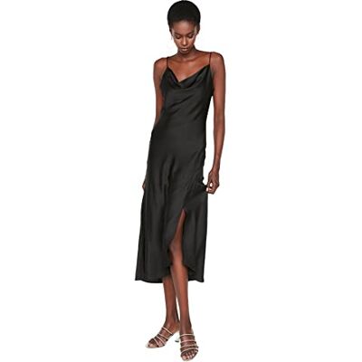 Trendyol Dames Degaje-kraagjurk. Dress Nacht, zwart, 40 Trendyol Dames Degaje-kraagjurk. Dress Nacht, zwart, 40