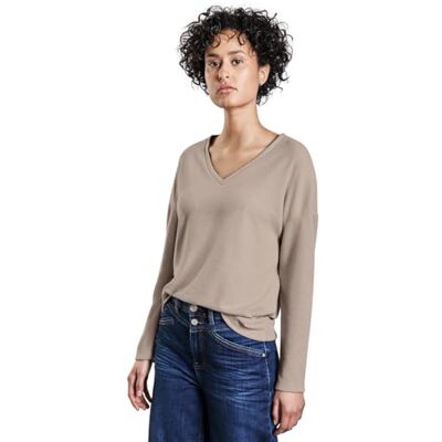 Street One Behaaglijk shirt met V-hals voor dames, Honey Sand Melel., 34 Street One Behaaglijk shirt met V-hals voor dames, Honey Sand Melel., 34