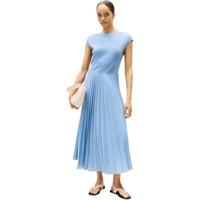 Tommy Hilfiger Damesjurk Rib Midi Fit & Flare, Blauw (Brisk Blue), M Tommy Hilfiger Damesjurk Rib Midi Fit & Flare, Blauw (Brisk Blue), M