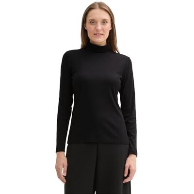 TOM TAILOR T-shirt met lange mouwen voor dames, 14482 Deep Black, L TOM TAILOR T-shirt met lange mouwen voor dames, 14482 Deep Black, L