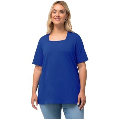 Ulla Popken Dames A-lijn, Carree-hals, T-shirt met korte mouwen, kobaltblauw, 58-60 Ulla Popken Dames A-lijn, Carree-hals, T-shirt met korte mouwen, kobaltblauw, 58-60