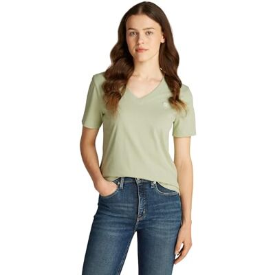 Calvin Jeans Dames T-shirt met korte mouwen en V-hals, Celadon Groen, XXS Calvin Jeans Dames T-shirt met korte mouwen en V-hals, Celadon Groen, XXS