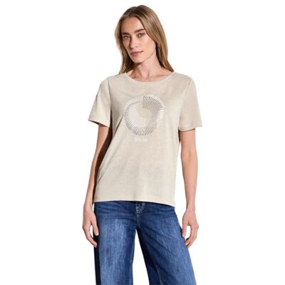 Street One Dames T-shirt met folieprint, Moonstone Sand, 34 Street One Dames T-shirt met folieprint, Moonstone Sand, 34