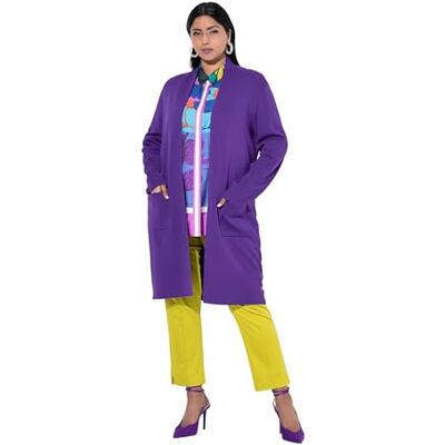 Ulla Popken gebreide jas voor dames, grote maten, plussize, lange, open vorm, zacht, fijn gebreid, paars, 54-56 Ulla Popken gebreide jas voor dames, grote maten, plussize, lange, open vorm, zacht, fijn gebreid, paars, 54-56