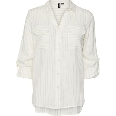 VERO MODA VMBUMPY LS Shirt Lurex WVN GA NOOS, Sneeuwwit/Stripes: goud Lurex, S VERO MODA VMBUMPY LS Shirt Lurex WVN GA NOOS, Sneeuwwit/Stripes: goud Lurex, S