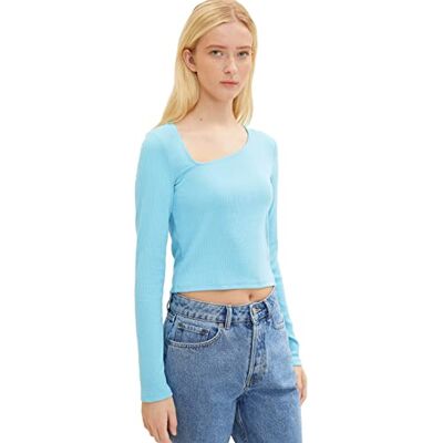 Tom Tailor Denim Dames Shirt met lange mouwen met asymmetrische hals 1034573, 11581 Blue Voltage, XL Tom Tailor Denim Dames Shirt met lange mouwen met asymmetrische hals 1034573, 11581 Blue Voltage, XL