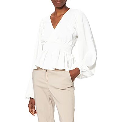 NA-KD Smocked Waist Blouse Dames Shirt, Gebroken wit, 46 NL NA-KD Smocked Waist Blouse Dames Shirt, Gebroken wit, 46 NL