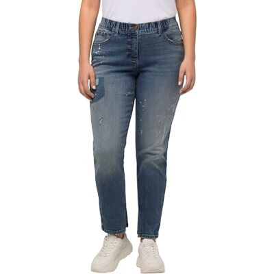 Ulla Popken Boyfriend, destroy-effecten, brede pijpen, stretch jeans, Denim Blauw, 48 Grote maten Ulla Popken Boyfriend, destroy-effecten, brede pijpen, stretch jeans, Denim Blauw, 48 Grote maten