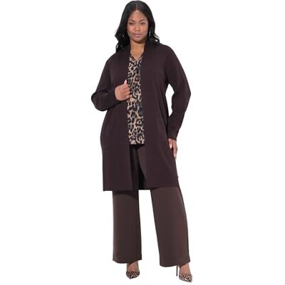 Ulla Popken gebreide jas voor dames, grote maten, plussize, lange, open vorm, zacht, fijn gebreid, dennenbruin, 58-60 Ulla Popken gebreide jas voor dames, grote maten, plussize, lange, open vorm, zacht, fijn gebreid, dennenbruin, 58-60