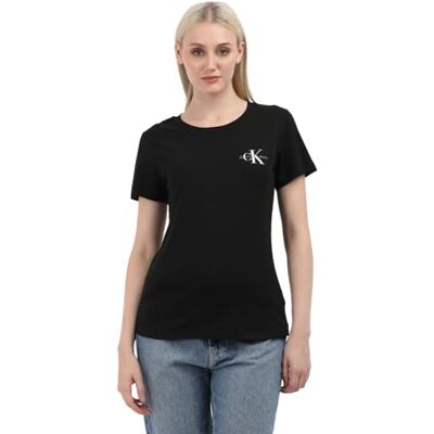 Calvin Jeans Dames 2-pack Monologo Slim Korte Mouw Ronde Hals T-shirts, Wit (Ck Zwart/Ivoor), XXS Calvin Jeans Dames 2-pack Monologo Slim Korte Mouw Ronde Hals T-shirts, Wit (Ck Zwart/Ivoor), XXS
