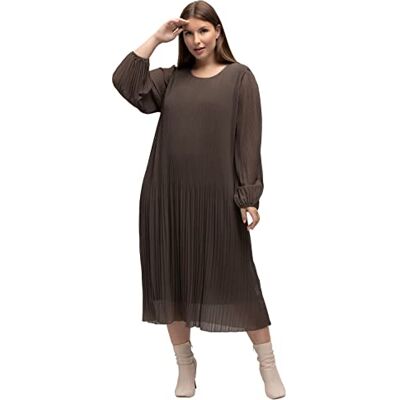 Ulla Popken Dames geplooide midi-jurk, A-lijn, ronde hals, lange mouwen jurken, rood, 54/56 Grote maten Ulla Popken Dames geplooide midi-jurk, A-lijn, ronde hals, lange mouwen jurken, rood, 54/56 Grote maten
