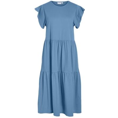 VILA Dames Visummer S/S Midi Dress-Noos, Blissful Blue, S VILA Dames Visummer S/S Midi Dress-Noos, Blissful Blue, S