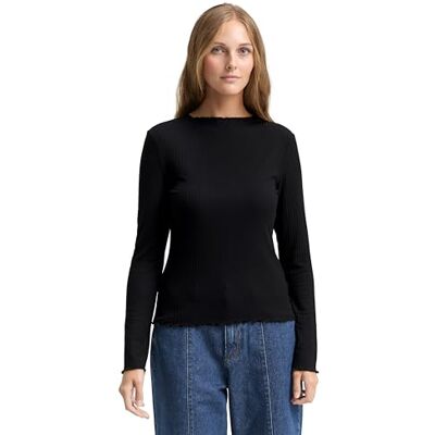 Tom Tailor Denim T-shirt met lange mouwen voor dames, 14482 Deep Black, S Tom Tailor Denim T-shirt met lange mouwen voor dames, 14482 Deep Black, S