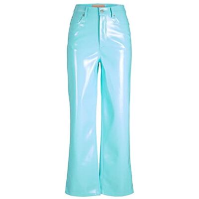 JACK & JONES Jjxx Jxkenya Hw Straight Faux Leat Pants Noos broek voor dames, Aruba Blue/Detail: glanzend, L JACK & JONES Jjxx Jxkenya Hw Straight Faux Leat Pants Noos broek voor dames, Aruba Blue/Detail: glanzend, L