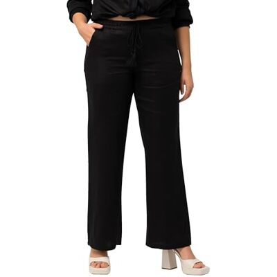 Ulla Popken Grote maten grote maten plus size linnen broek Mary, elastische tailleband, brede, rechte pijpen 728590, zwart, 56W / 32L Ulla Popken Grote maten grote maten plus size linnen broek Mary, elastische tailleband, brede, rechte pijpen 728590, zwart, 56W / 32L