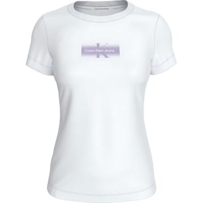 Calvin Jeans Dames Slim Fit T-shirt met korte mouwen en ronde hals, Helder Wit, XS Calvin Jeans Dames Slim Fit T-shirt met korte mouwen en ronde hals, Helder Wit, XS