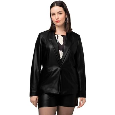Ulla Popken Dameskleding Plus Size Curvy Faux Lederen Blazer 823168, Zwart, 18 Ulla Popken Dameskleding Plus Size Curvy Faux Lederen Blazer 823168, Zwart, 18