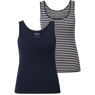 Ulla Popken Tanktops voor dames, grote maten, plussize, ronde hals, mouwloos, biologisch katoen, marineblauw, 46-48 Ulla Popken Tanktops voor dames, grote maten, plussize, ronde hals, mouwloos, biologisch katoen, marineblauw, 46-48
