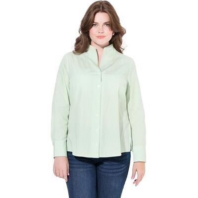 Ulla Popken Dames grote maten grote maten plus size blouse, strepen, kelkkraag, lange mouwen 823544, limoengroen, 60 NL Ulla Popken Dames grote maten grote maten plus size blouse, strepen, kelkkraag, lange mouwen 823544, limoengroen, 60 NL