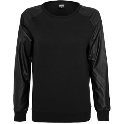 Urban Classics Dames Dames Leder Imitatie Wideneck Crew Pullover, Blk/Blk, XS Urban Classics Dames Dames Leder Imitatie Wideneck Crew Pullover, Blk/Blk, XS
