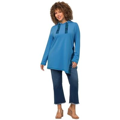 Ulla Popken Dameshoodie, banden met lettermotief, capuchon, lange mouwen sweatshirts, hemelsblauw, 46/48 NL Ulla Popken Dameshoodie, banden met lettermotief, capuchon, lange mouwen sweatshirts, hemelsblauw, 46/48 NL