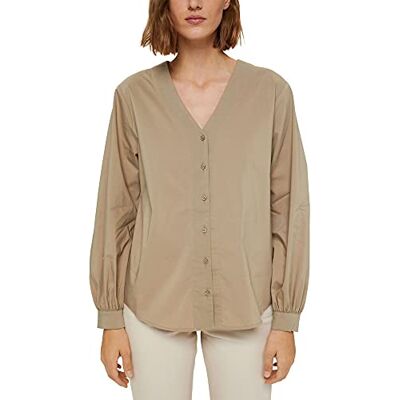 ESPRIT Collection Blouse van popeline met ballonmouwen, licht kaki, 40 ESPRIT Collection Blouse van popeline met ballonmouwen, licht kaki, 40