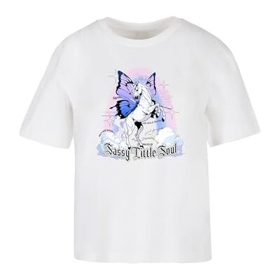 Dames T-shirt Sassy Little Soul Tee, casual T-shirt met print op de voorkant, oversized fit, maten XS 5XL, wit, S Dames T-shirt Sassy Little Soul Tee, casual T-shirt met print op de voorkant, oversized fit, maten XS 5XL, wit, S