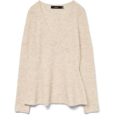 VERO MODA VMDESMA LS U-hals Peplum Pullover GA Boo, berken/details: melange, XS VERO MODA VMDESMA LS U-hals Peplum Pullover GA Boo, berken/details: melange, XS