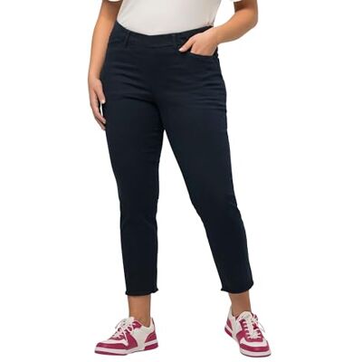 Ulla Popken Sienna, 818073, damesbroek, grote maten, grote maten, plus size, 7/8, zoom met franjes, smalle pijpen, marineblauw, 50 Ulla Popken Sienna, 818073, damesbroek, grote maten, grote maten, plus size, 7/8, zoom met franjes, smalle pijpen, marineblauw, 50