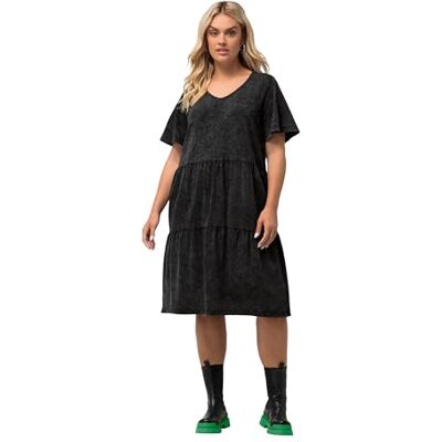 Ulla Popken Dames jerseyjurk, jeanslook, A-lijn, V-hals, halve mouwen jurk, zwart, 42/44 NL Ulla Popken Dames jerseyjurk, jeanslook, A-lijn, V-hals, halve mouwen jurk, zwart, 42/44 NL