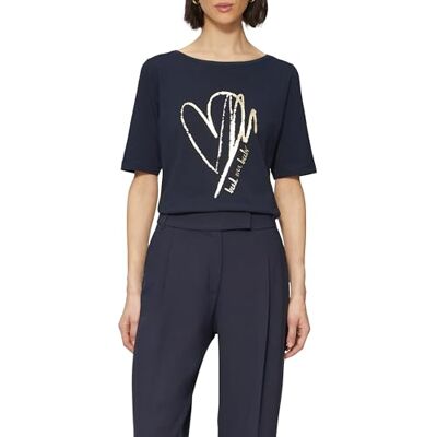 s.Oliver T-shirt van katoenmix met metallic print, Donkerblauw, 34 s.Oliver T-shirt van katoenmix met metallic print, Donkerblauw, 34